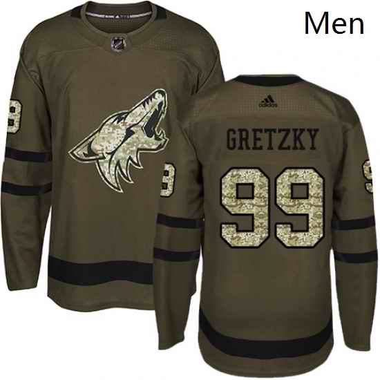 Mens Adidas Arizona Coyotes 99 Wayne Gretzky Authentic Green Salute to Service NHL Jersey